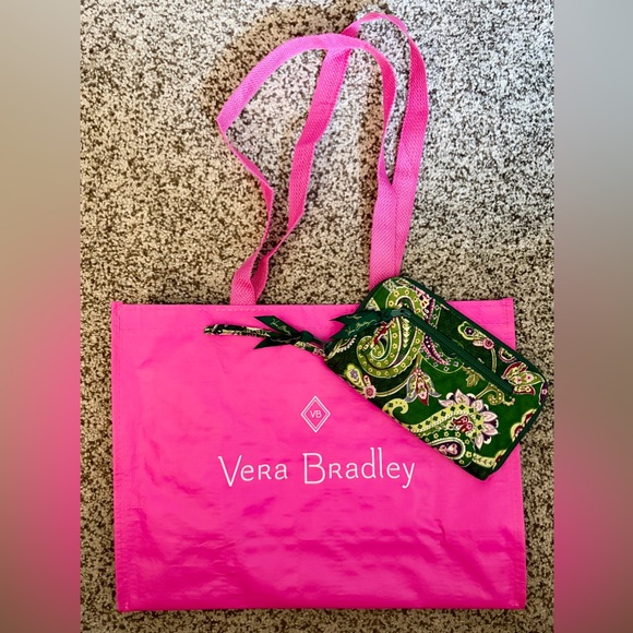 Vera Bradley Handbags - Vera Bradley LOT Chelsea Green Paisley Wallet Wristlet Clutch Pink Reusable Bag
